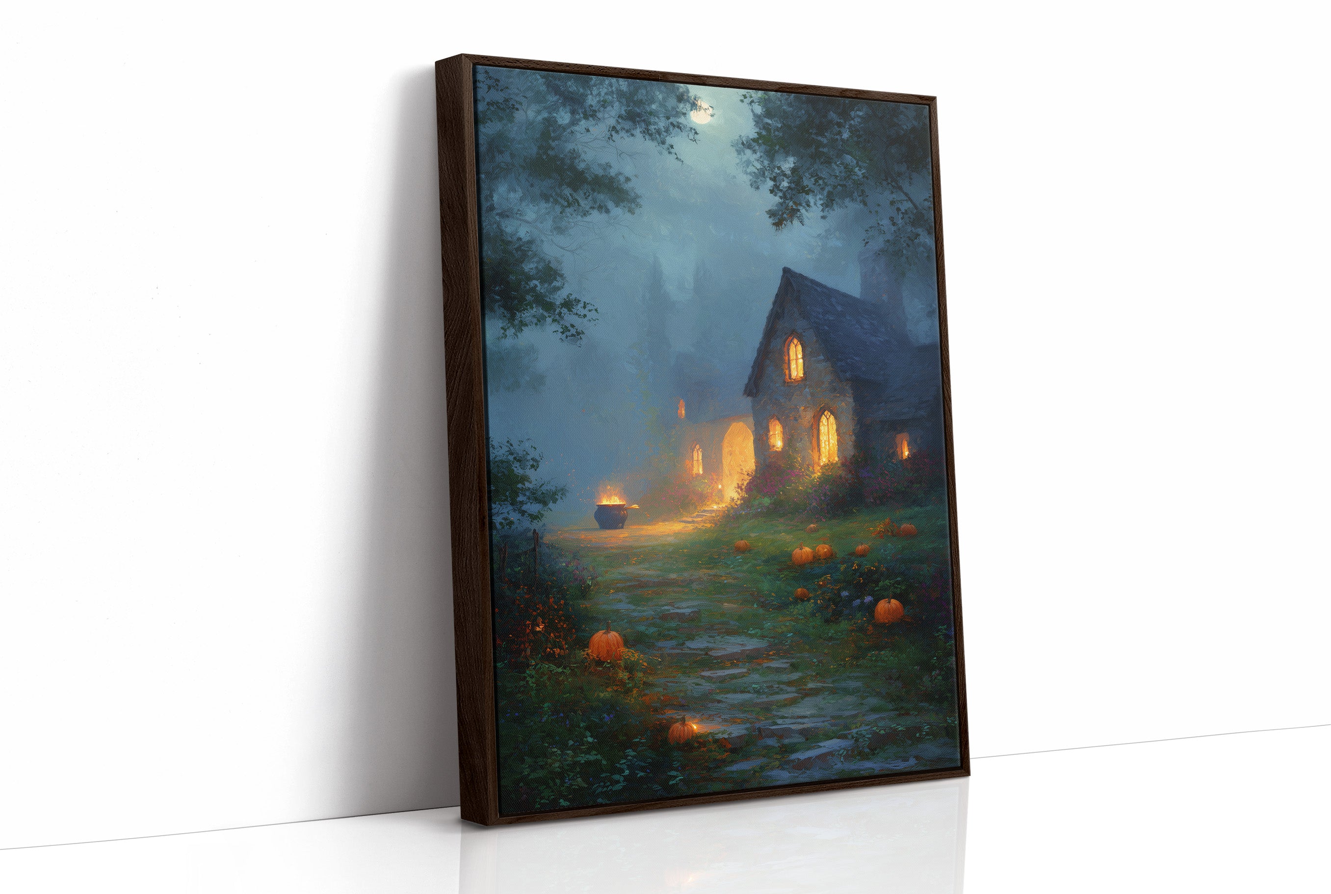 Autumn Cottage Under Midnight Fog