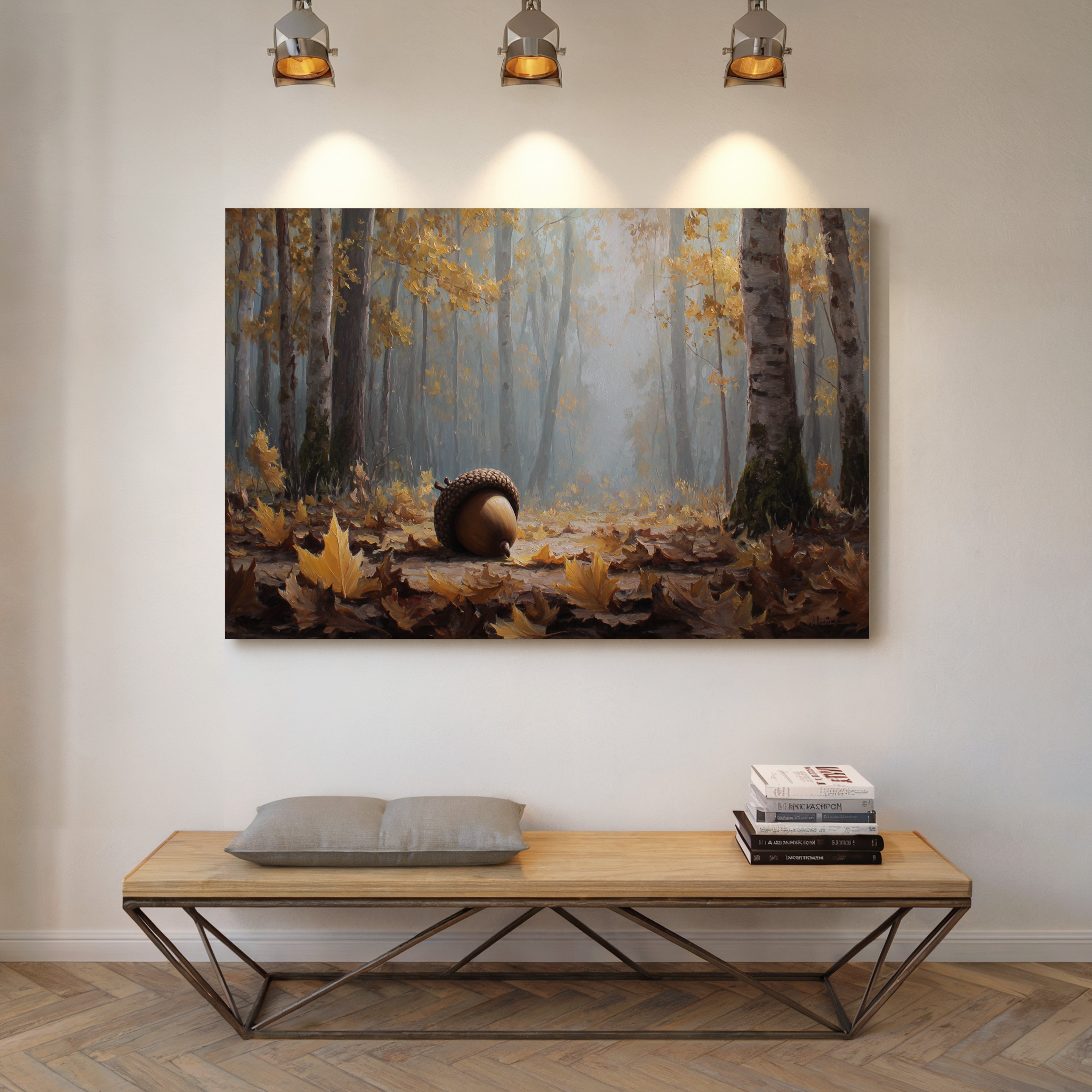 Giant Acorn Rests Among Birch Trees