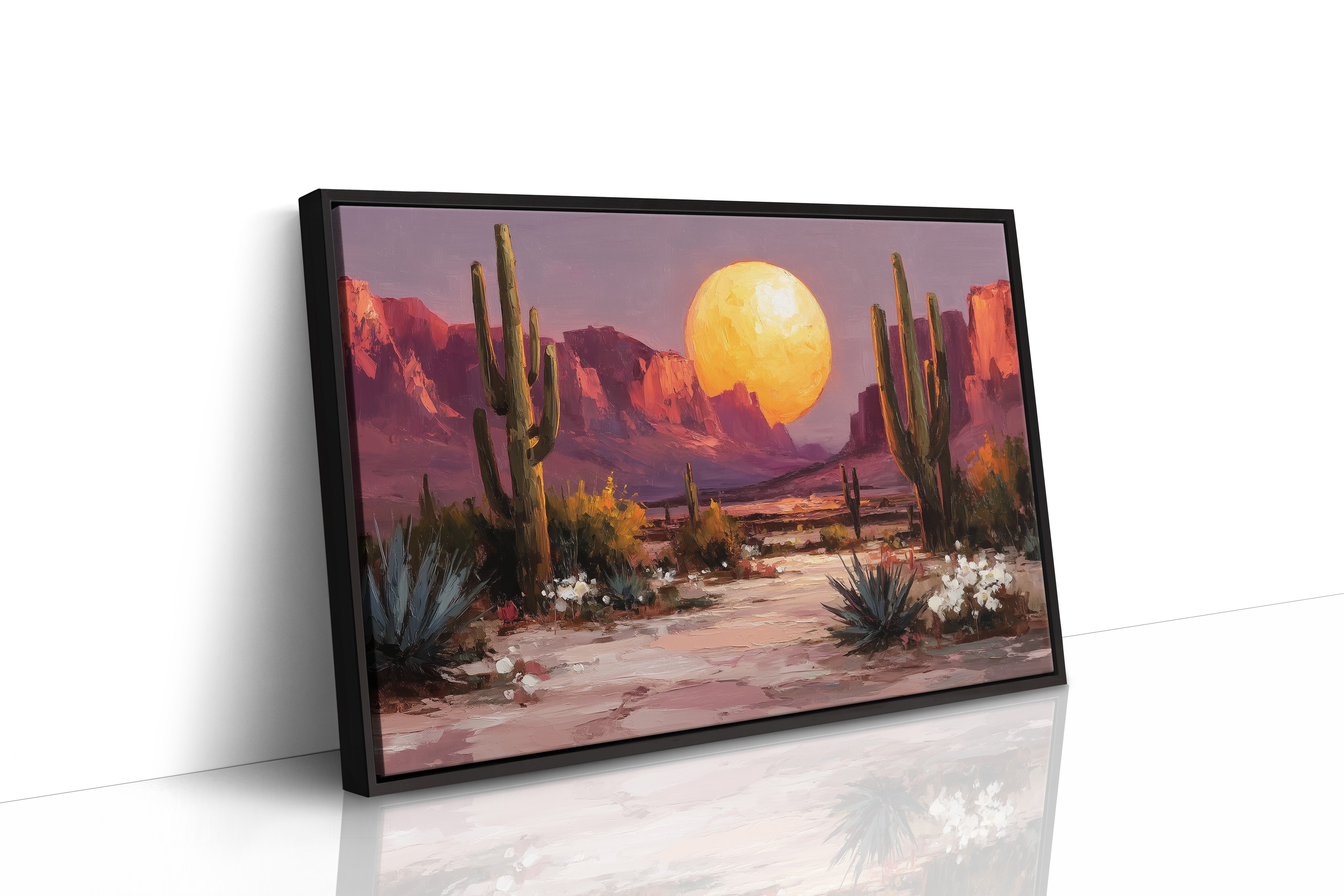 Saguaros Dance Under Golden Moonrise