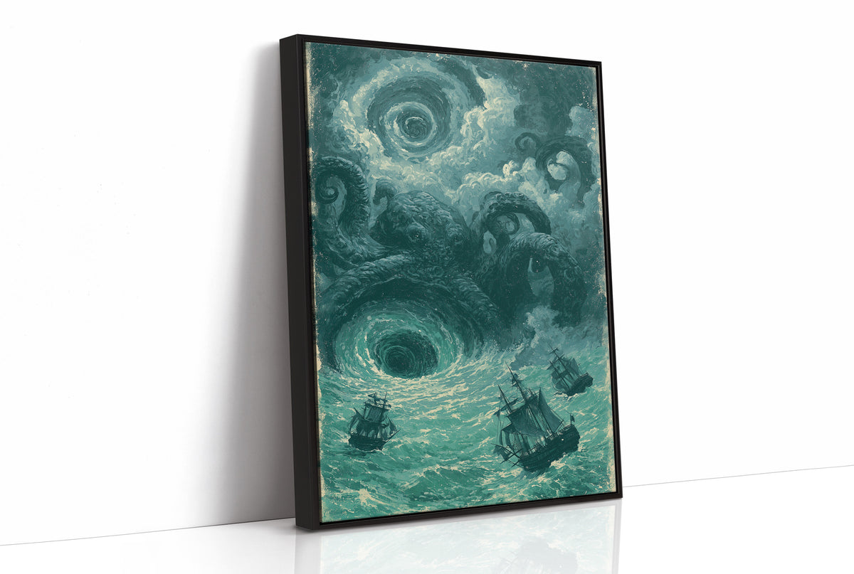 The Kraken and the Maelstrom — Teal Maritime Horror Print
