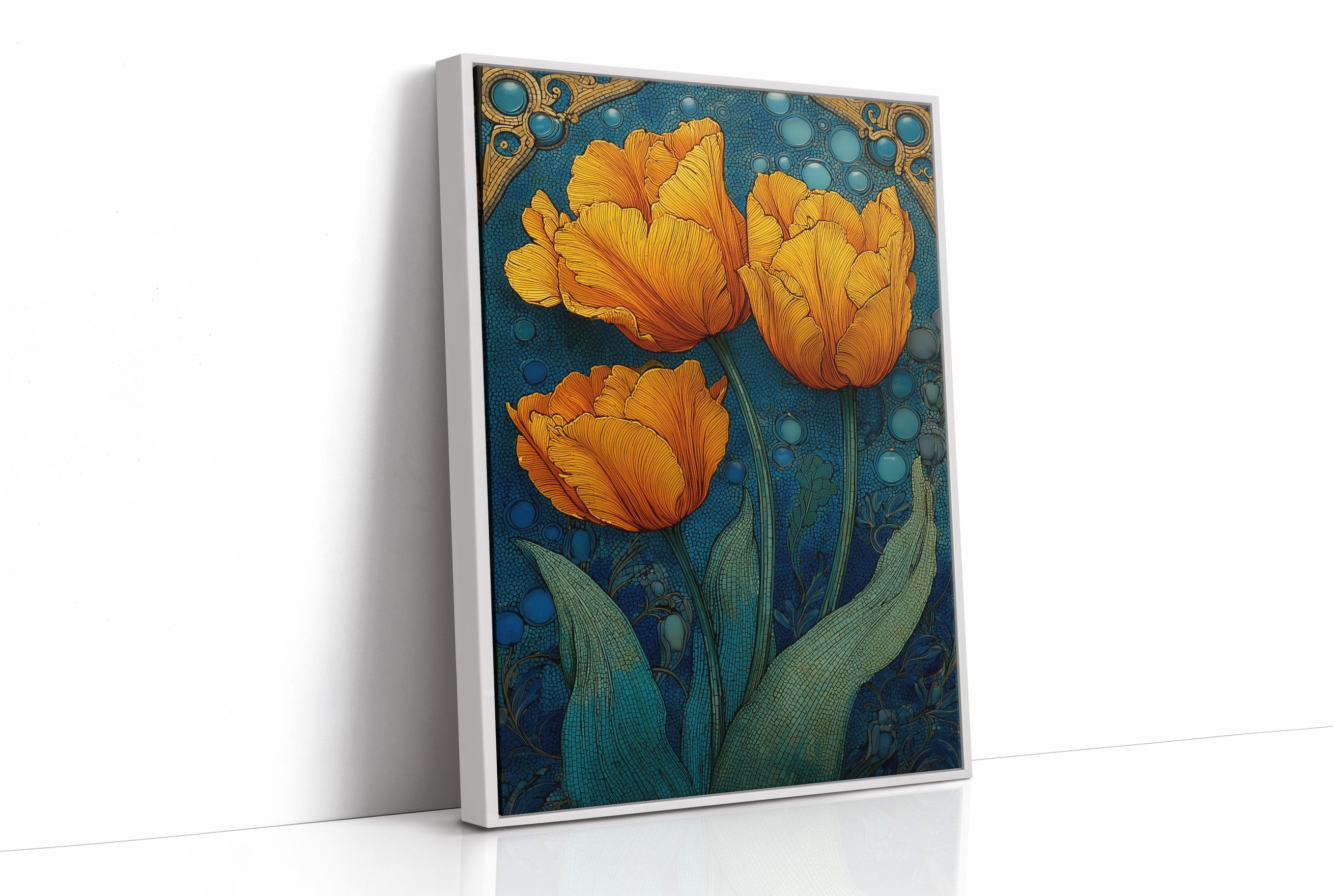 Three Tulips in a Tiled Dream