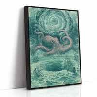 The Kraken and the Fleet — Pink and Teal Maritime Horror Print