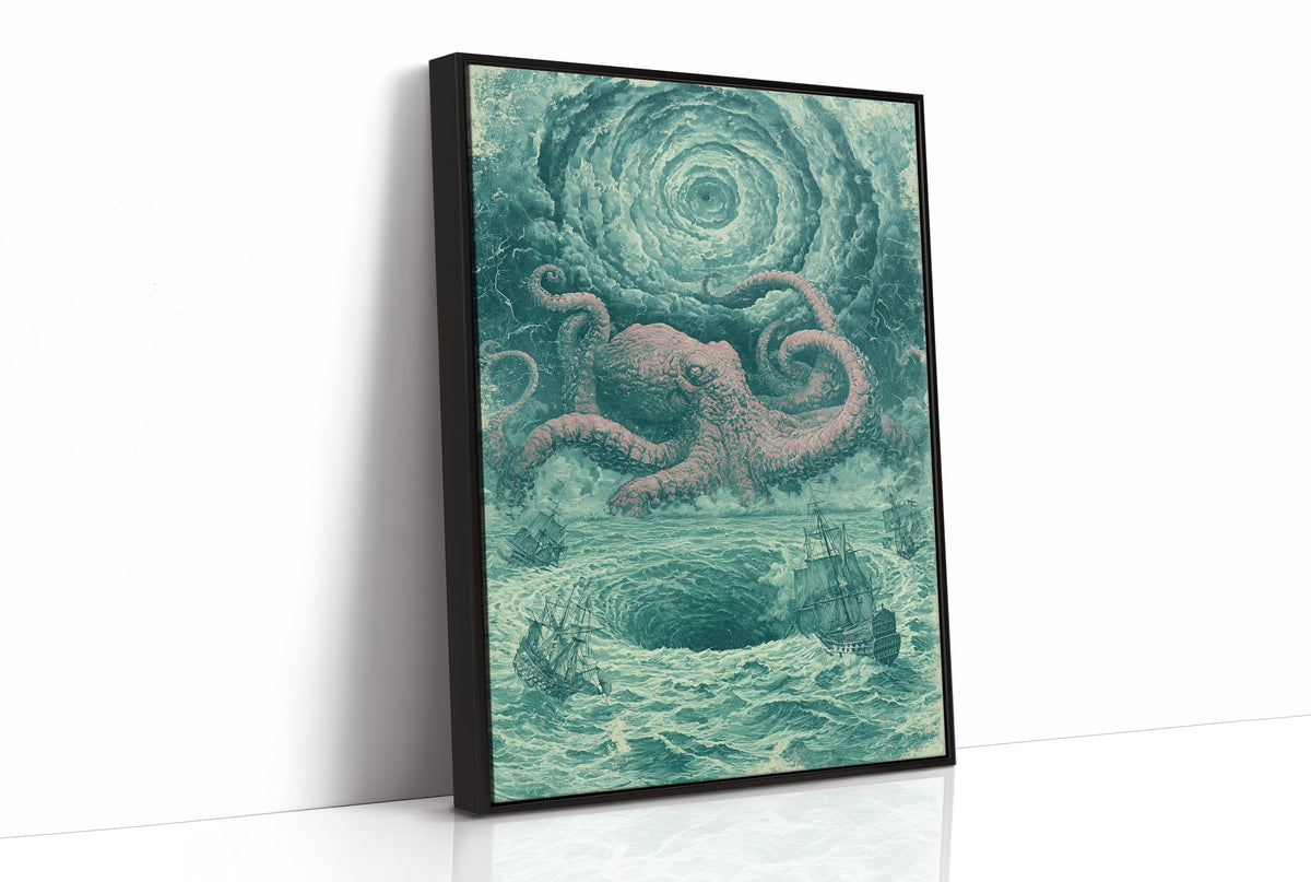 The Kraken and the Fleet — Pink and Teal Maritime Horror Print
