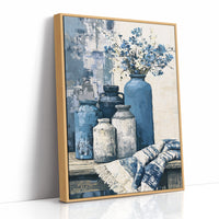 Blue Jars and Wildflower Sprays