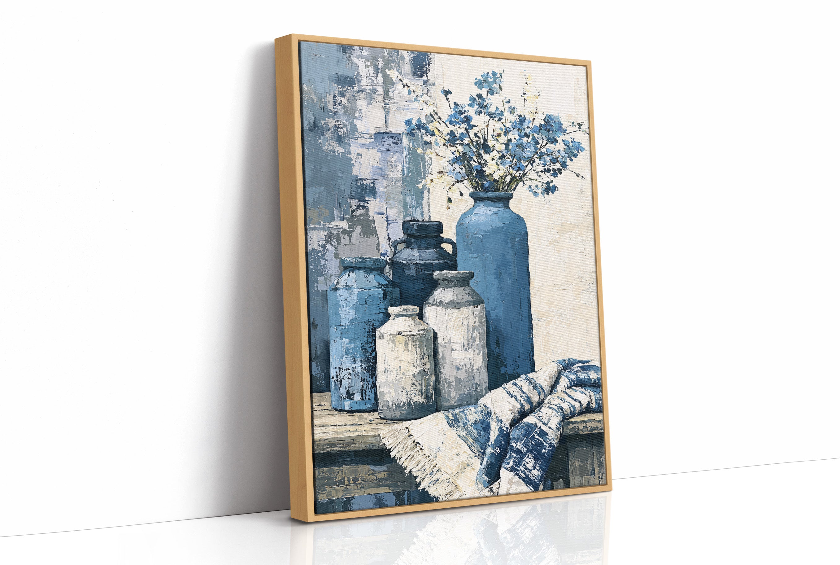 Blue Jars and Wildflower Sprays