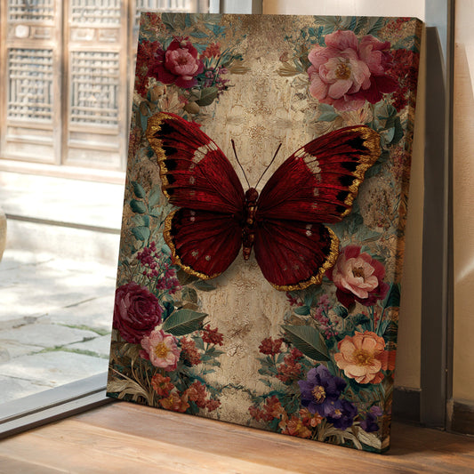 Crimson Wings Among Blossoms