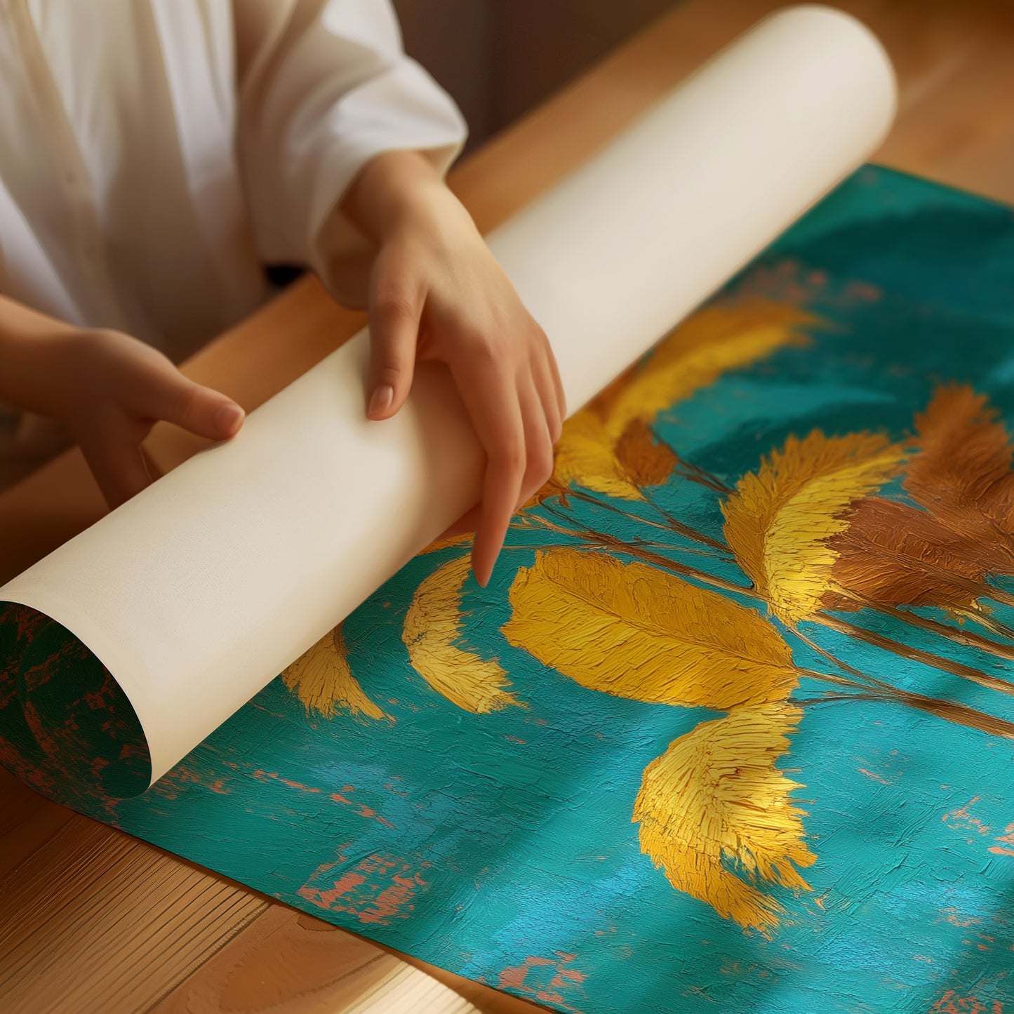 Gold Leaves on a Teal Tuesday