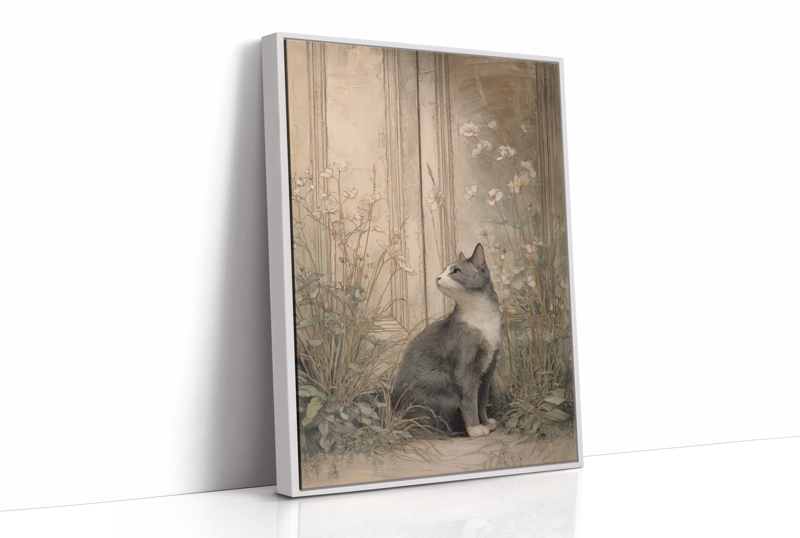 Feline Gazes Through Garden Windows