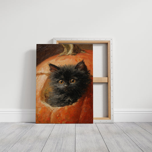 Curious Kitten in Pumpkin