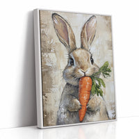 Adorable Bunny with Carrot – Rustic Farmhouse Animal Wall Art Print