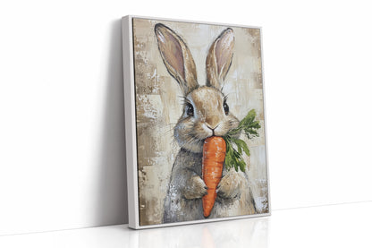 Adorable Bunny with Carrot – Rustic Farmhouse Animal Wall Art Print