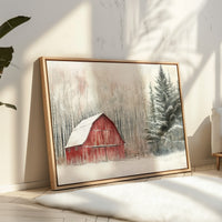Red Barn Sleeps Among Winter Birch