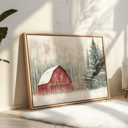 Red Barn Sleeps Among Winter Birch