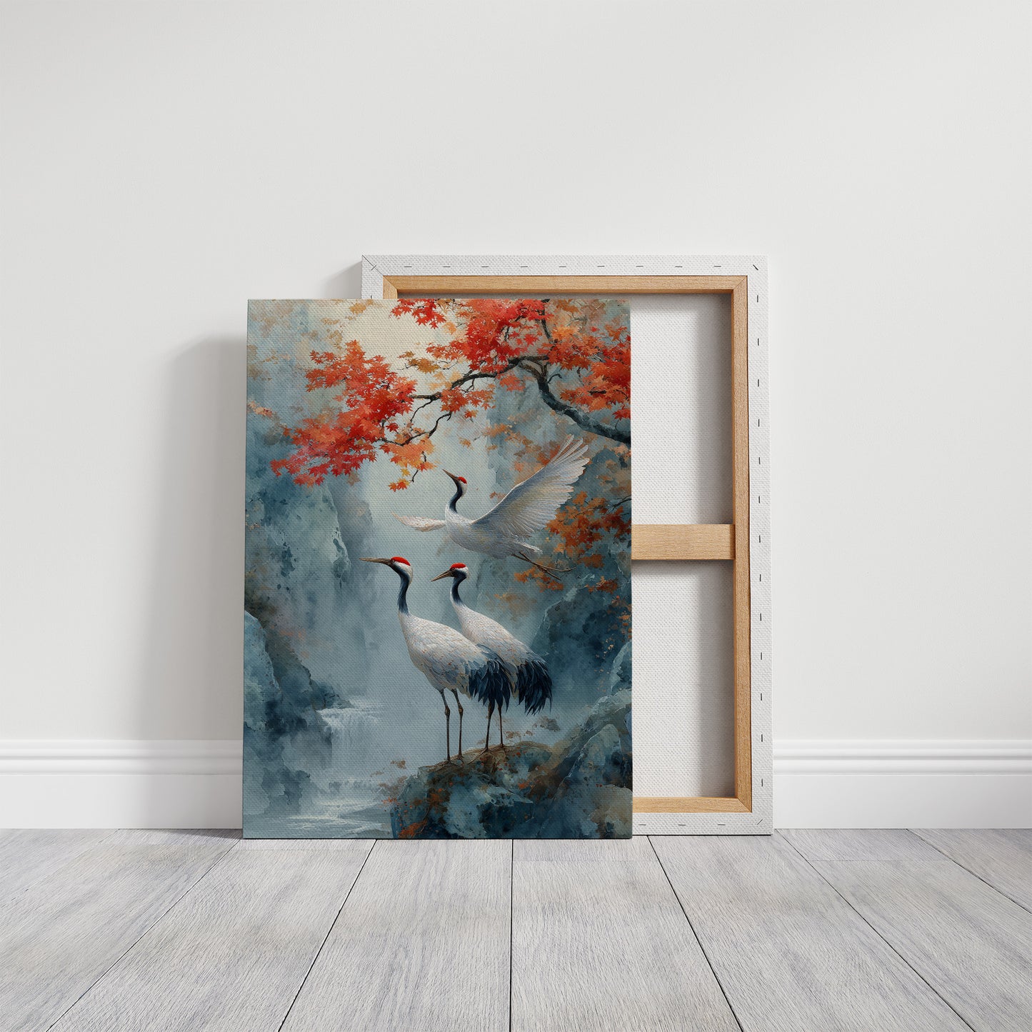 Cranes Dance Below Maple Fire