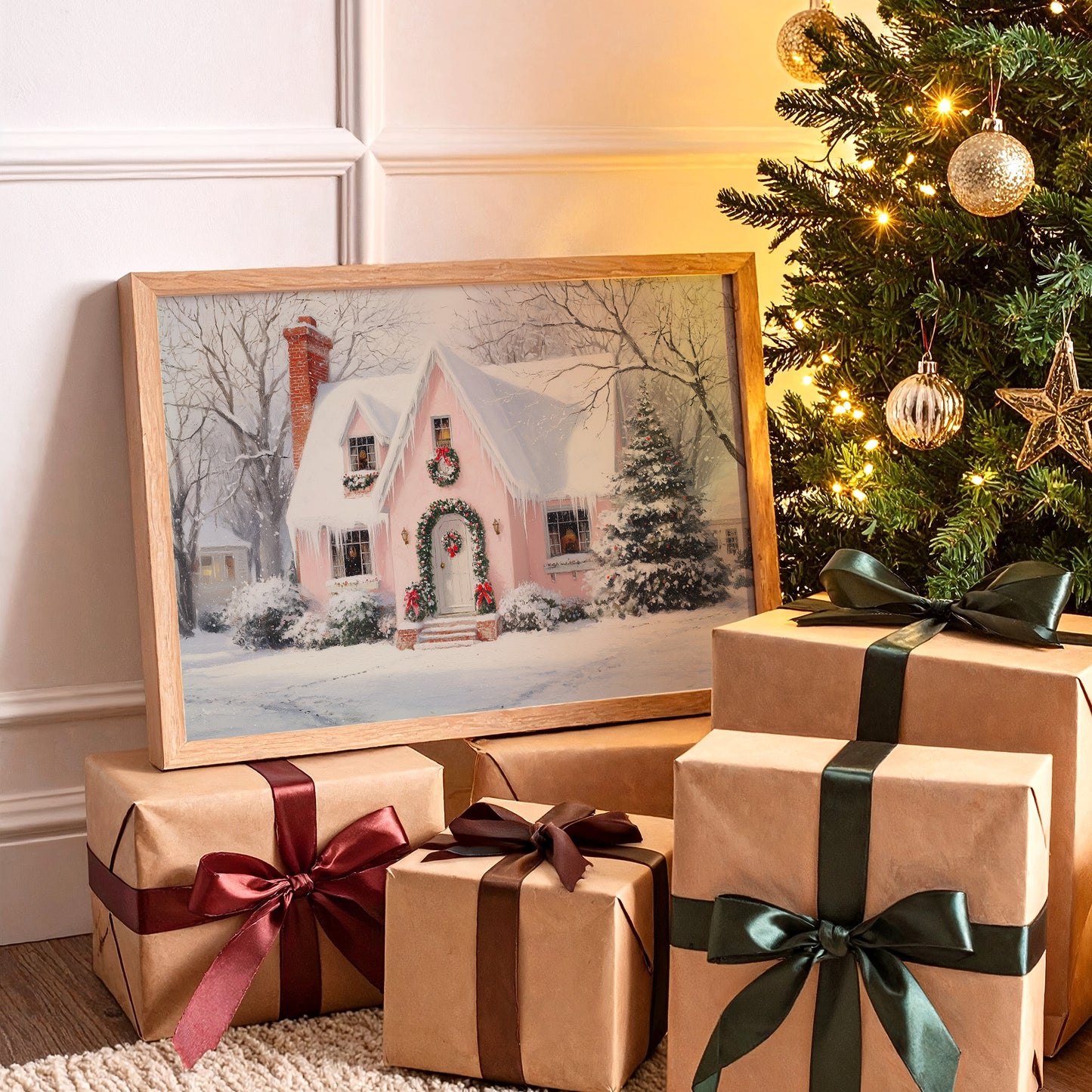 Pink Cottage Wears Winter's Crown