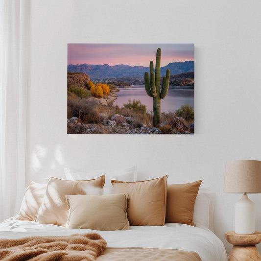 Desert Lake Glows At Dusk