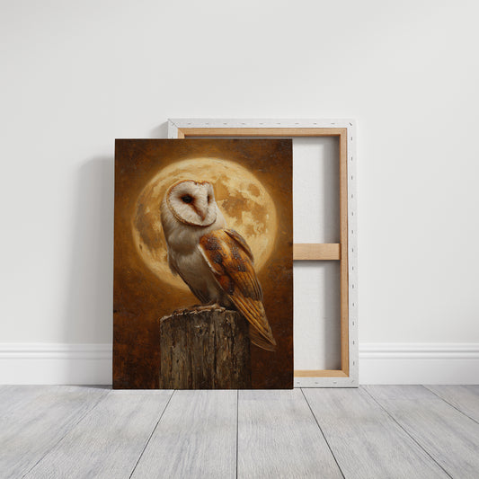 Barn Owl Beneath a Full Moon