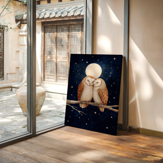 Loving Owls Under a Full Moon
