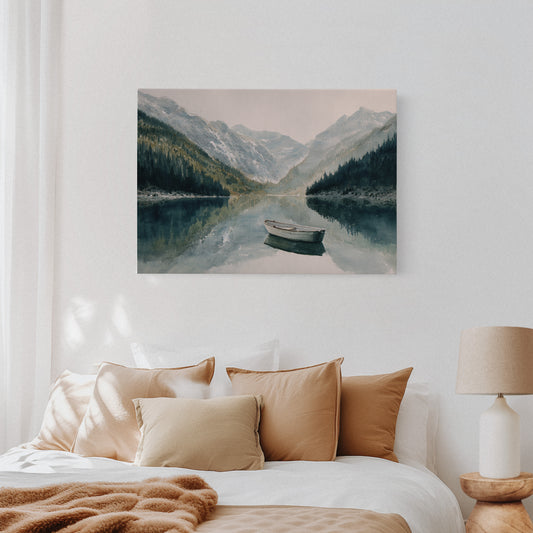 Lone Boat Mirrors Mountain Peace