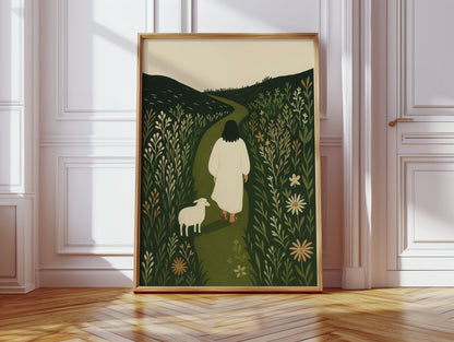 The Shepherd and the Lamb Floral Path Print