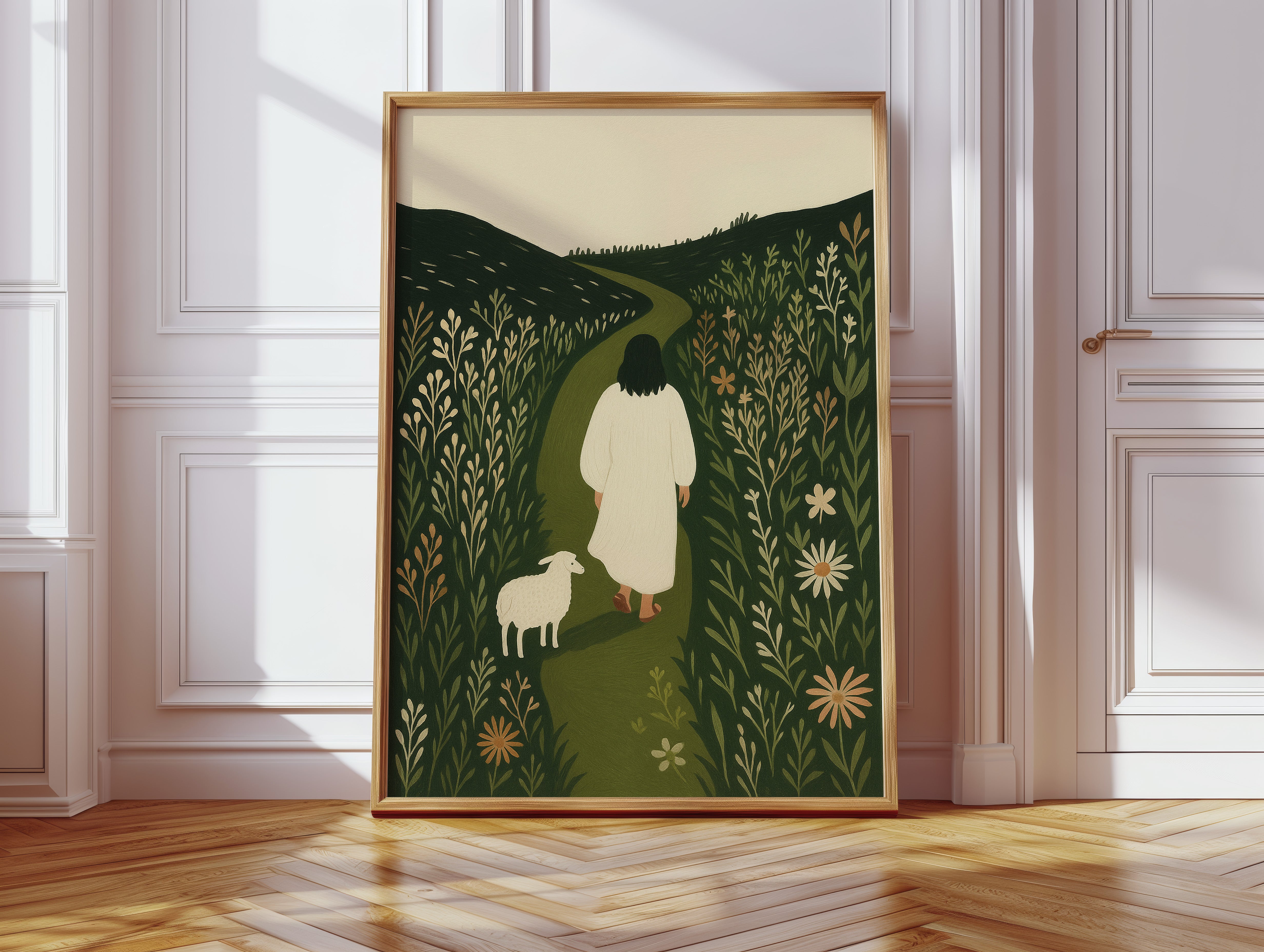 The Shepherd and the Lamb Floral Path Print