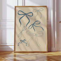 Whimsical Blue Bows Minimalist Print
