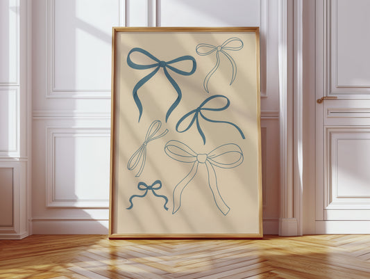 Whimsical Blue Bows Minimalist Print
