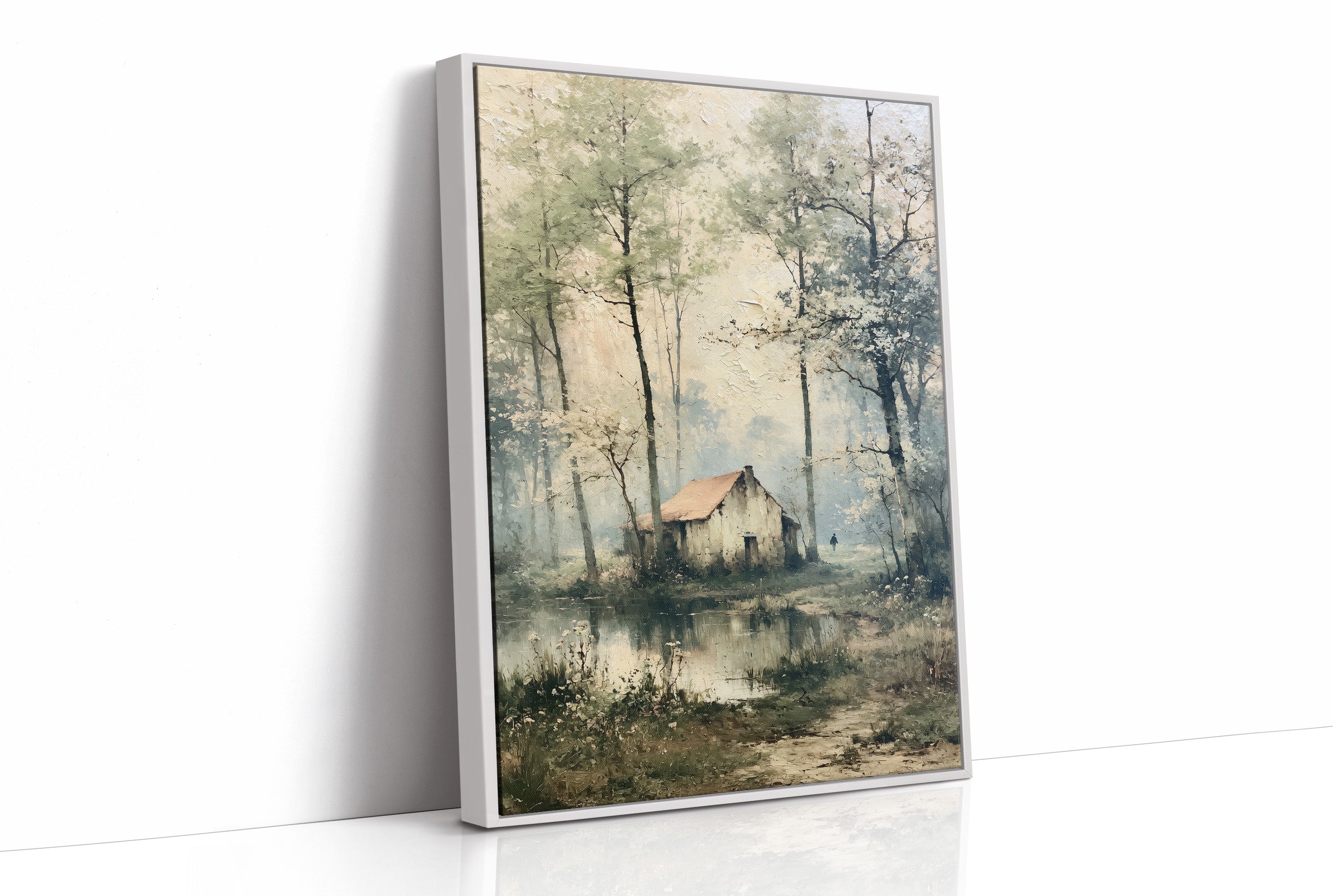 The Weathered Cottage: Misty Woodland Reflection