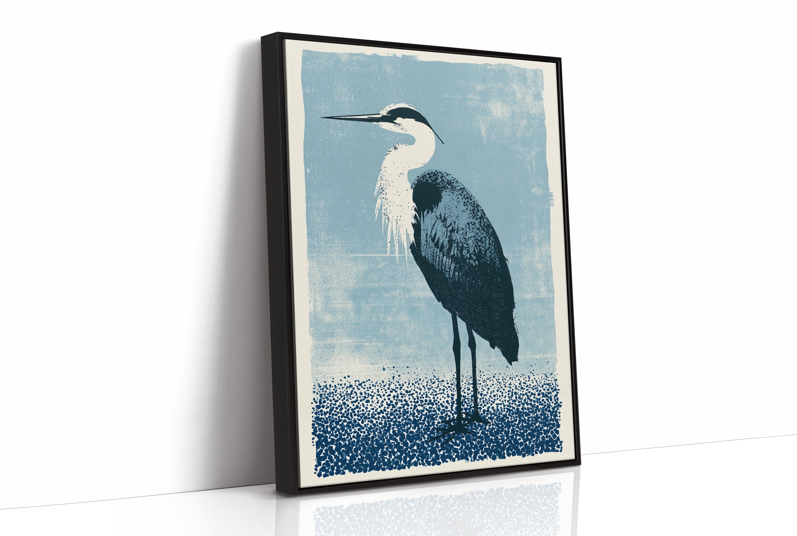 Heron Study: A Screenprint in Blue