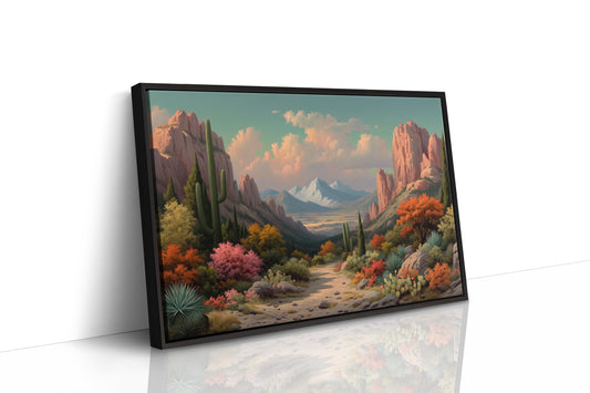 Saguaros Dance Between Pink Cliffs