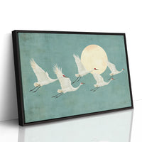 Japanese Crane Wall Art – Minimalist Blue & Gold Crane Print