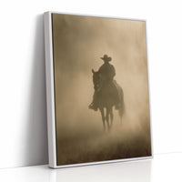 Lone Rider Through Morning Mist