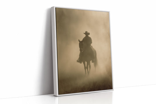 Lone Rider Through Morning Mist