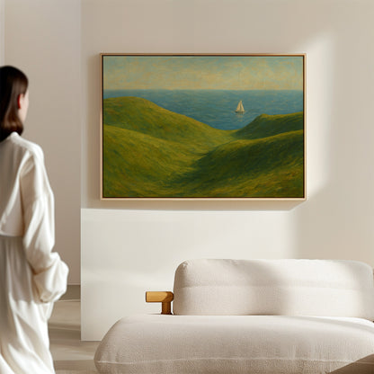 Sailboat Beyond the Green Hills