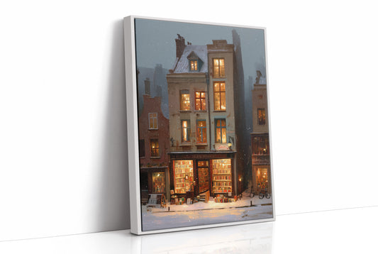 Bookshop Glows Through Winter Evening