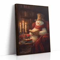 Snowman's Library On Winter Night