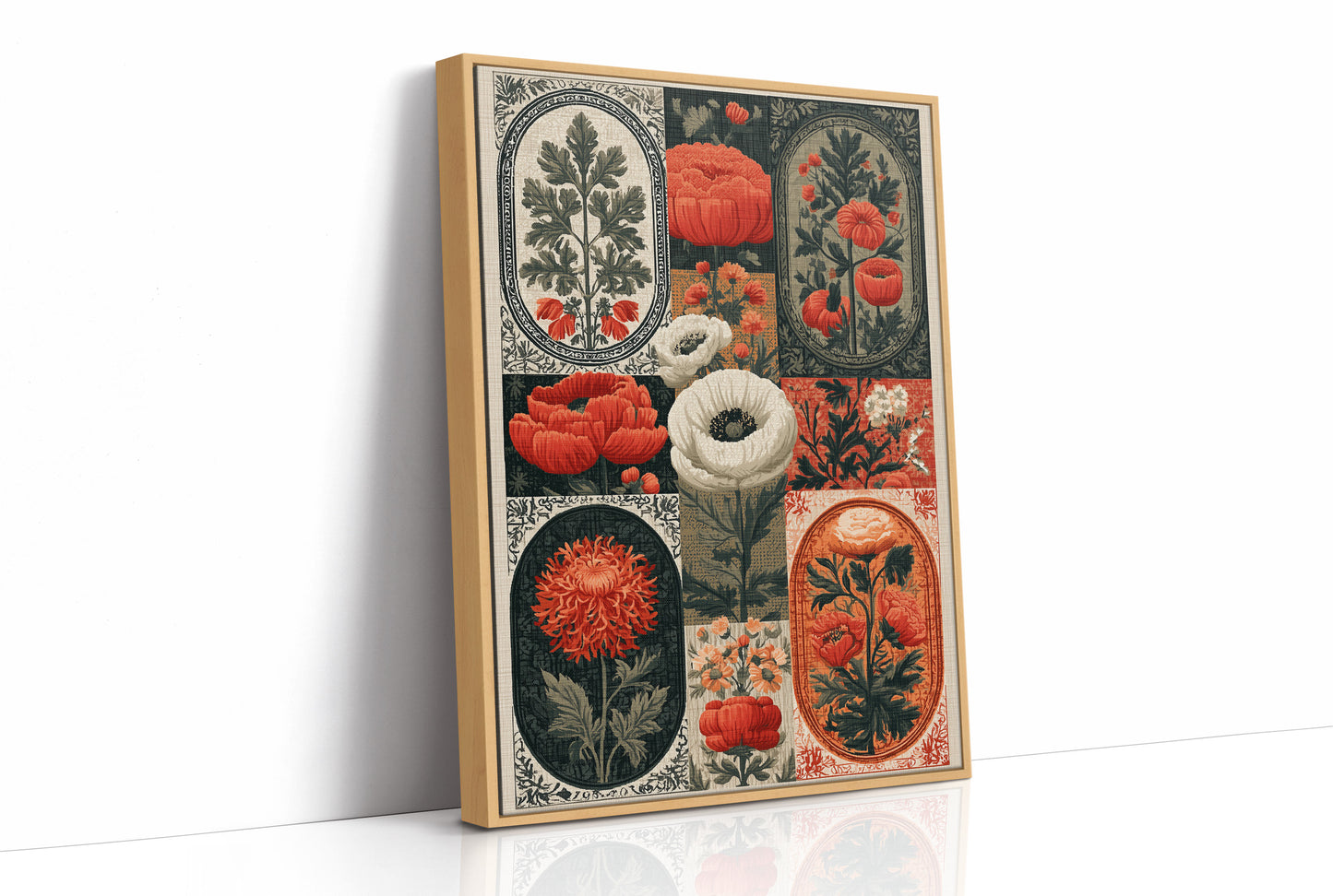 Botanical Patchwork in Red and Ink