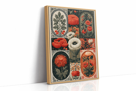 Botanical Patchwork in Red and Ink