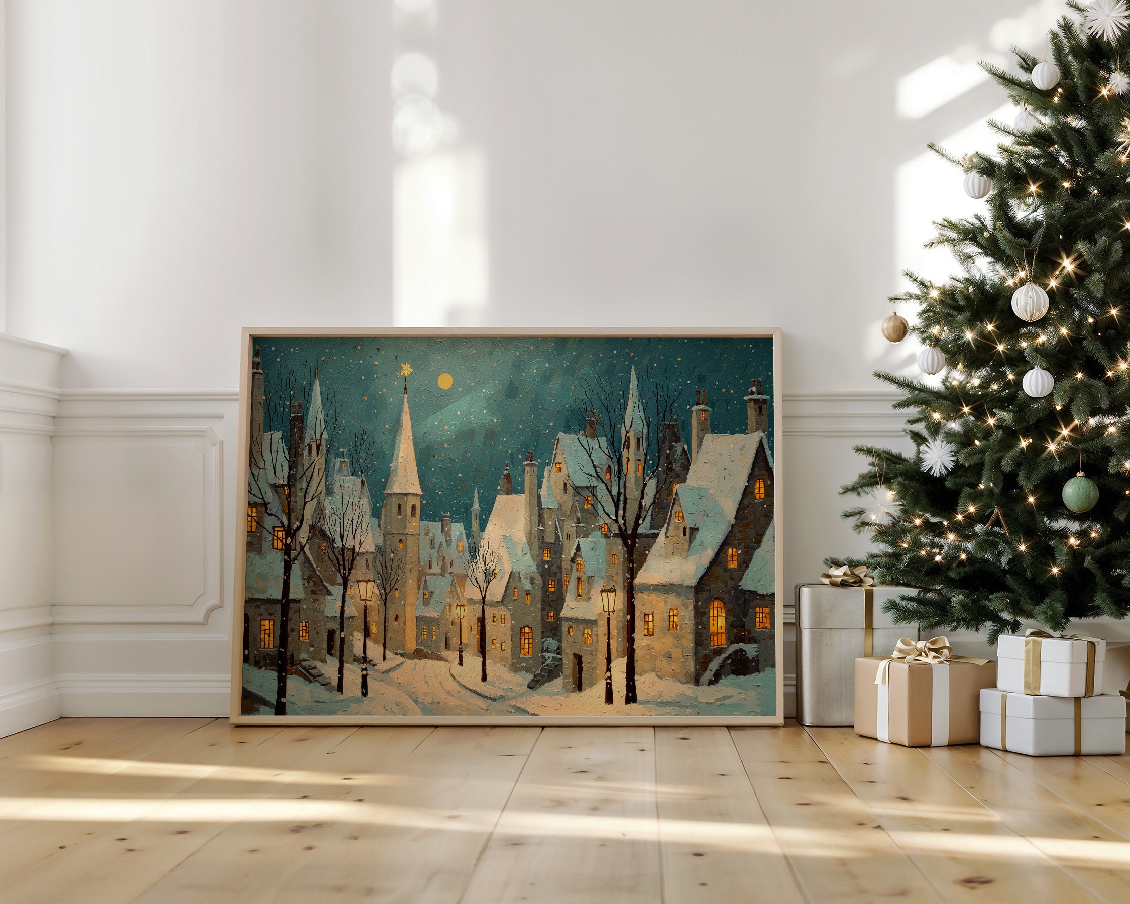Moonlit Village Awaits December Snow