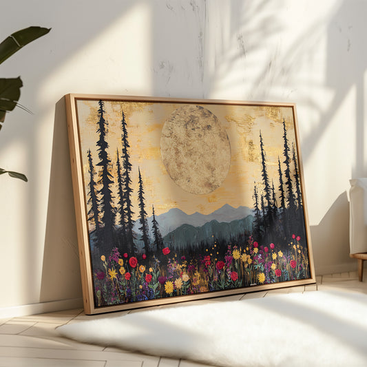 Moonlit Meadow Beneath Mountain Peaks
