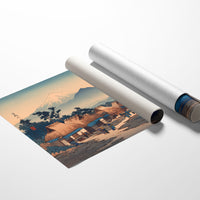 Coastal Village Greets Mountain Dawn