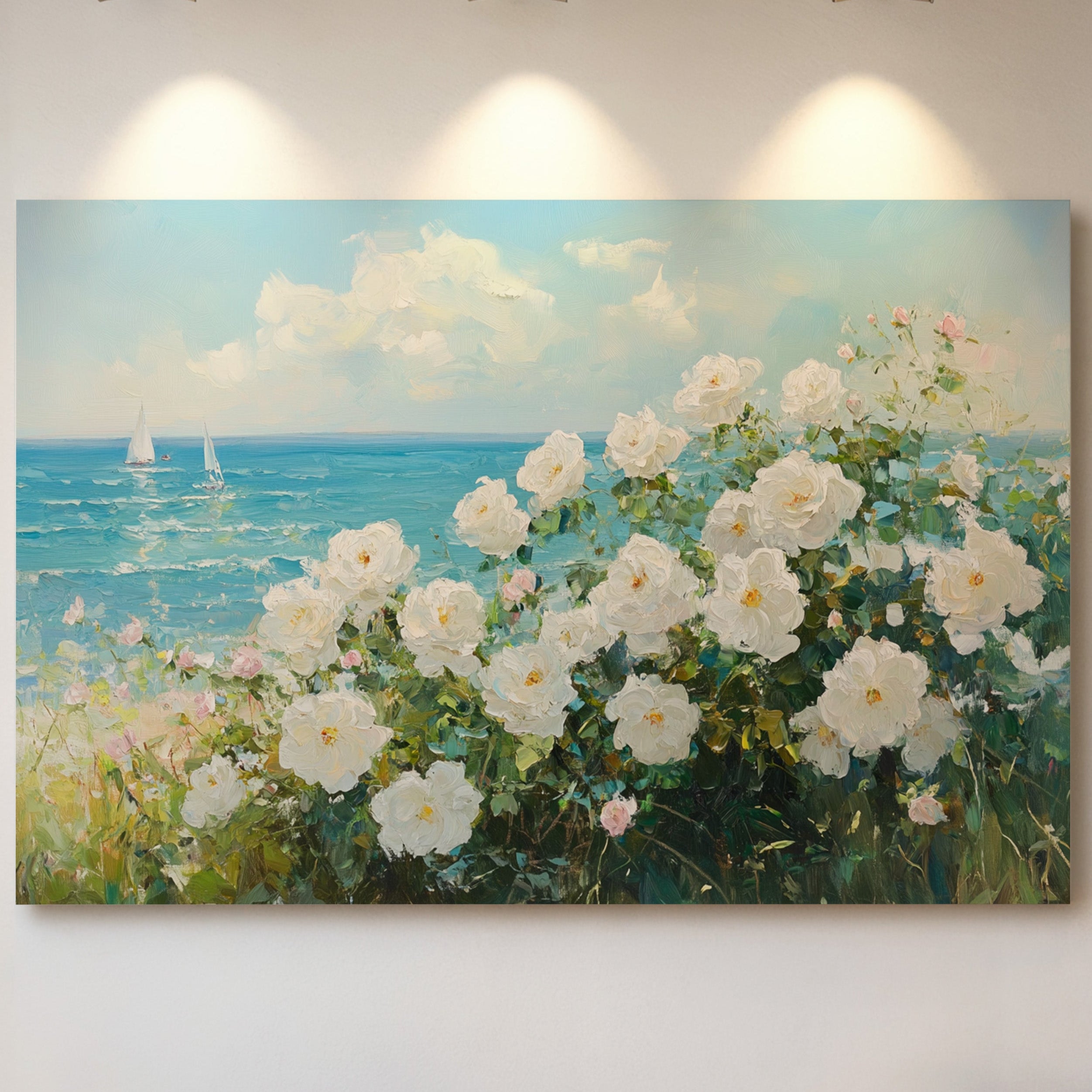 Coastal Roses Dance With Sailboats