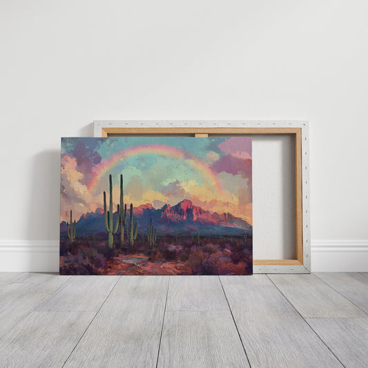 Gallery image 1 for Cactus Rainbow Desert Print – Boho Southwest Canvas Art