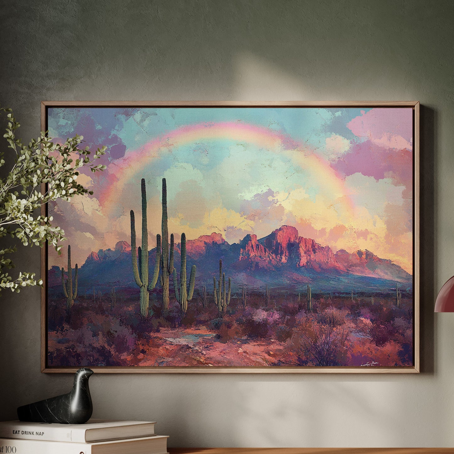 Gallery image 2 for Cactus Rainbow Desert Print – Boho Southwest Canvas Art