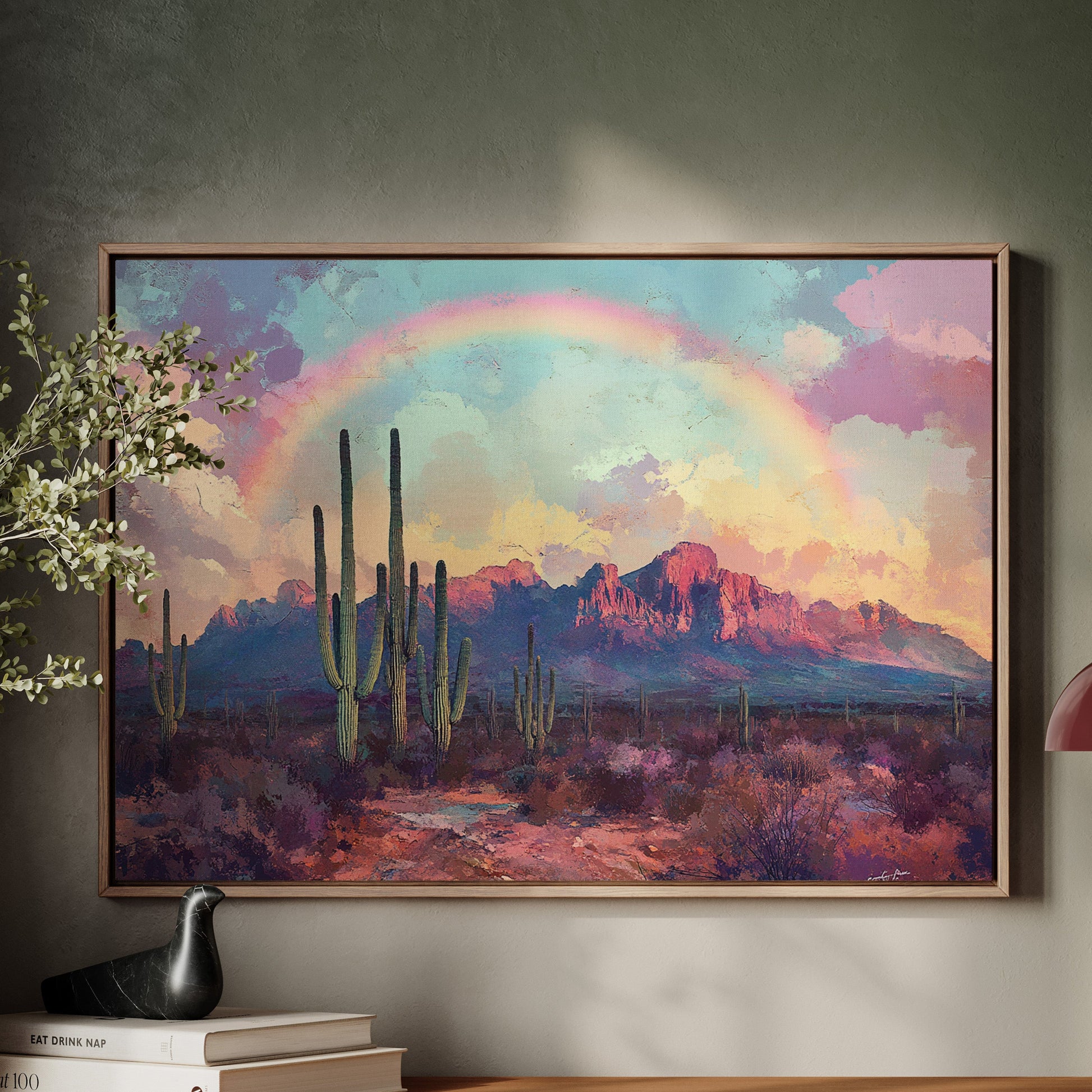 Gallery image 2 for Cactus Rainbow Desert Print – Boho Southwest Canvas Art