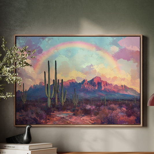 Gallery image 2 for Cactus Rainbow Desert Print – Boho Southwest Canvas Art