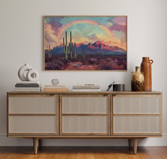 Gallery image 4 for Cactus Rainbow Desert Print – Boho Southwest Canvas Art
