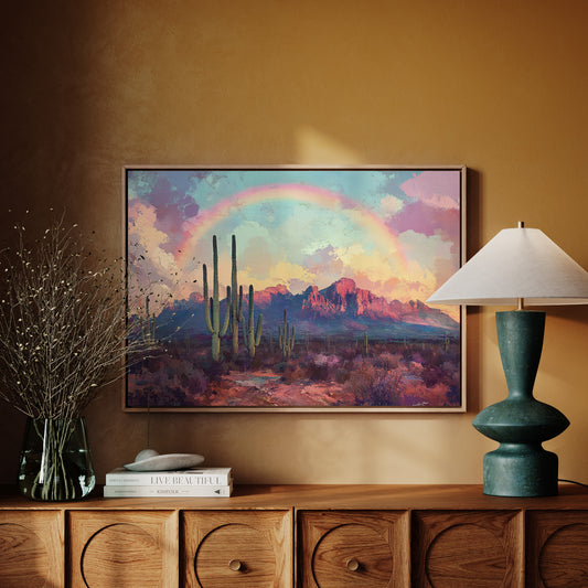 Gallery image 5 for Cactus Rainbow Desert Print – Boho Southwest Canvas Art