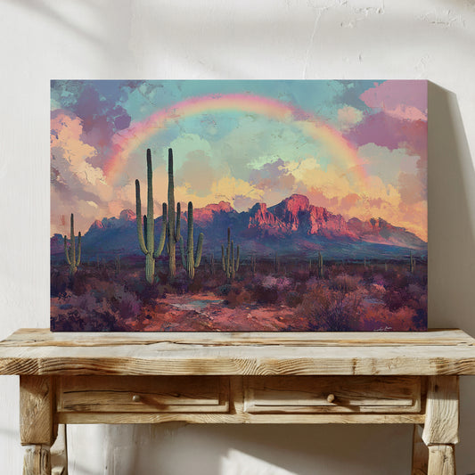 Gallery image 9 for Cactus Rainbow Desert Print – Boho Southwest Canvas Art