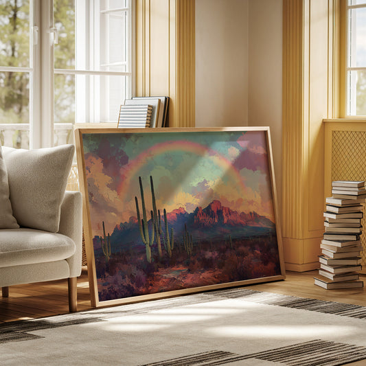 Gallery image 10 for Cactus Rainbow Desert Print – Boho Southwest Canvas Art